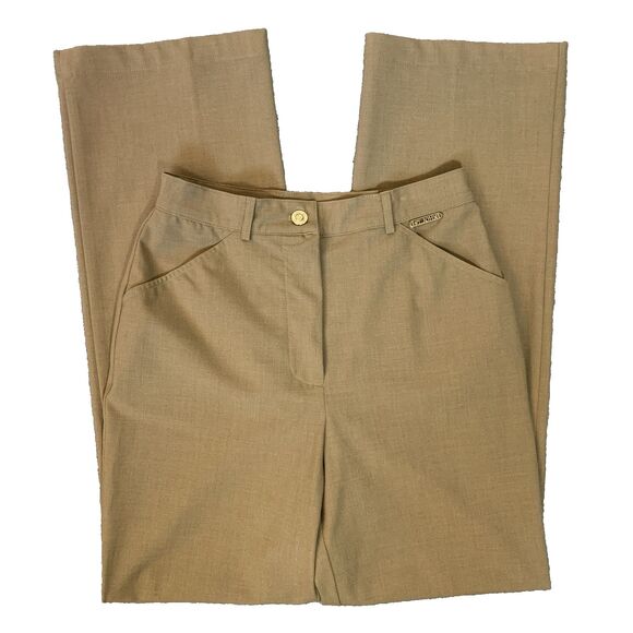 St John Sport by Marie Gray Tan Pants Womens Size 2 Stretch Career Casual Logo - Picture 1 of 11